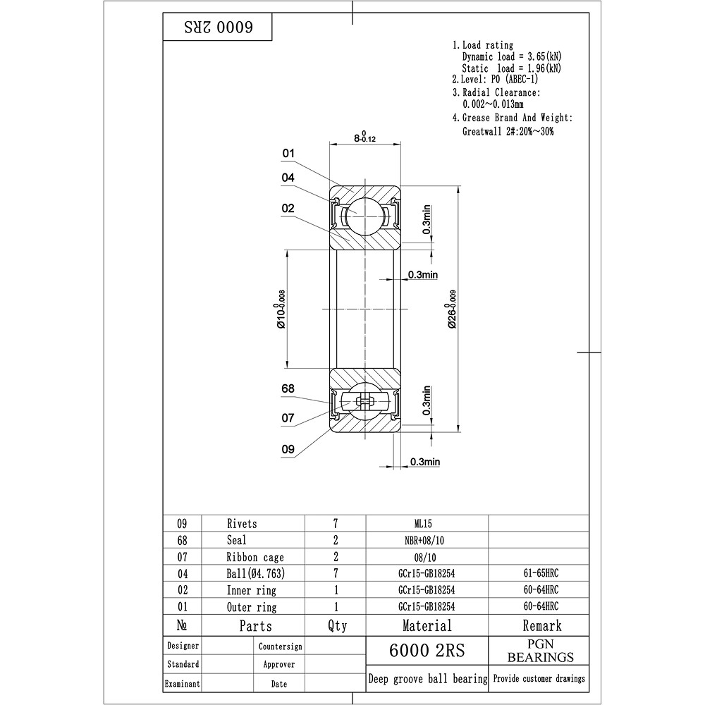 (2) 6000-2RS Premium Rubber Seal Ball Bearing C3 EMQ, 10x26x8, 6000 2RS 6000rs