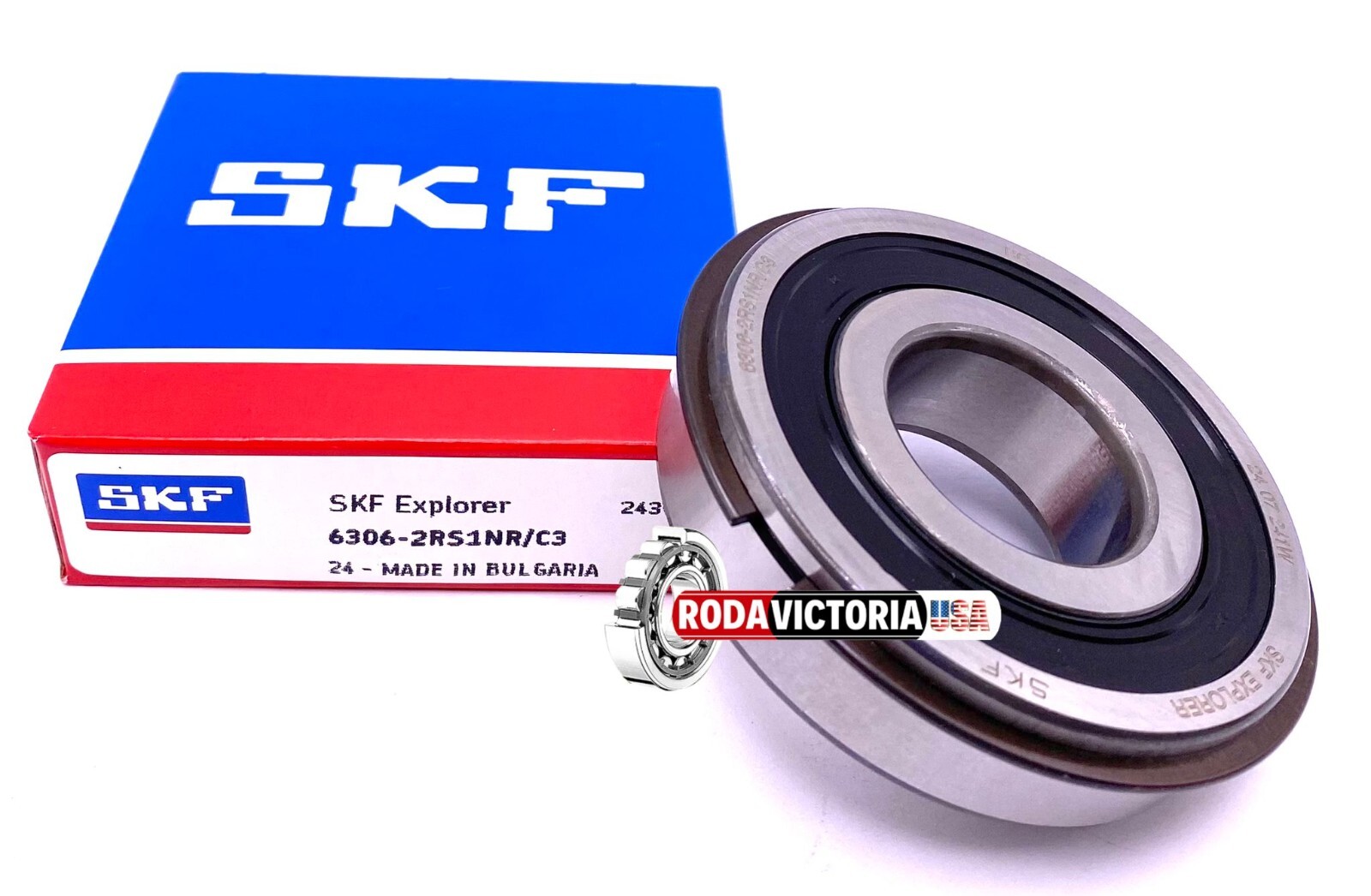 SKF 6306 2RS1 NR C3 Ball Bearing, Rubber Sealed + Snap Ring 30x72x19 mm