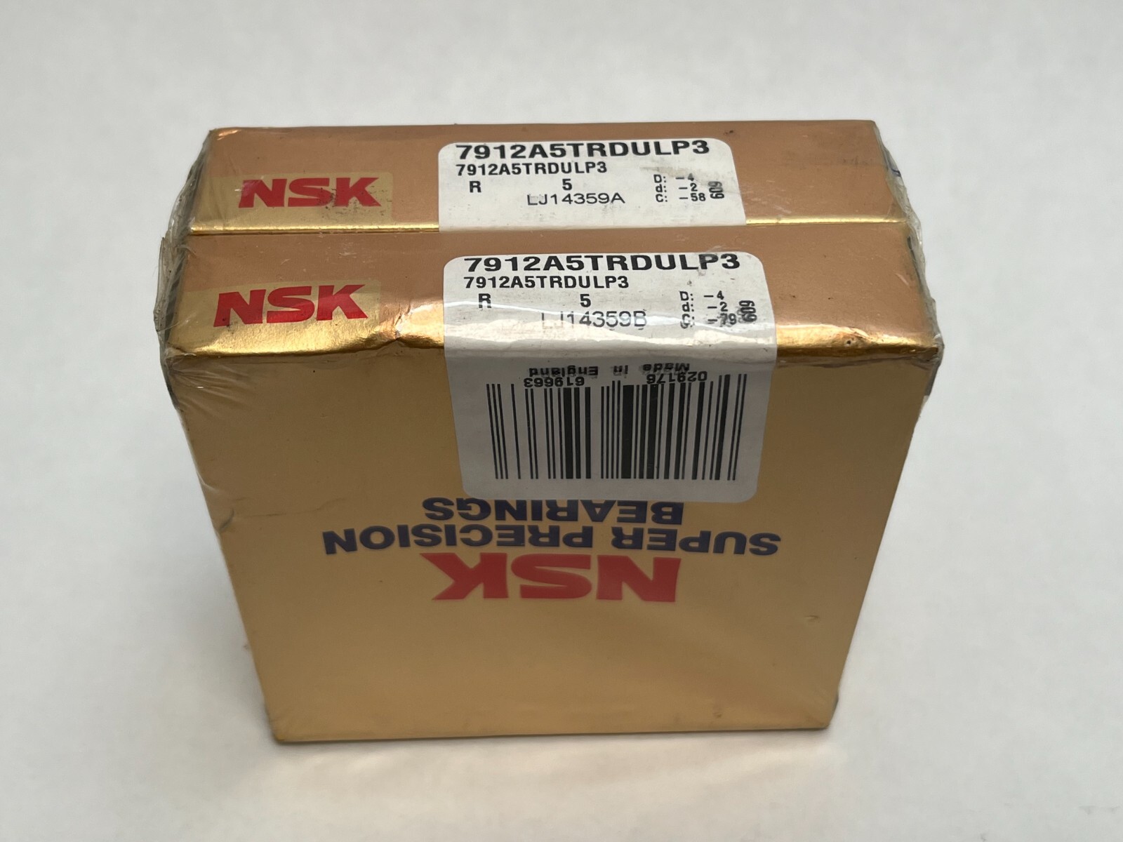NSK 7912A5TRDULP3 Bearing 60x85x13 mm 71912 7912-A5-TR-DUL-P3 England 2 Pcs