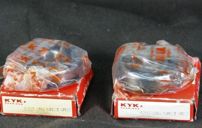 Two (2) KYK 6202-2RS NR C3 SR12 Deep Groove Bearings 15MM ID w Snap Ring NEW