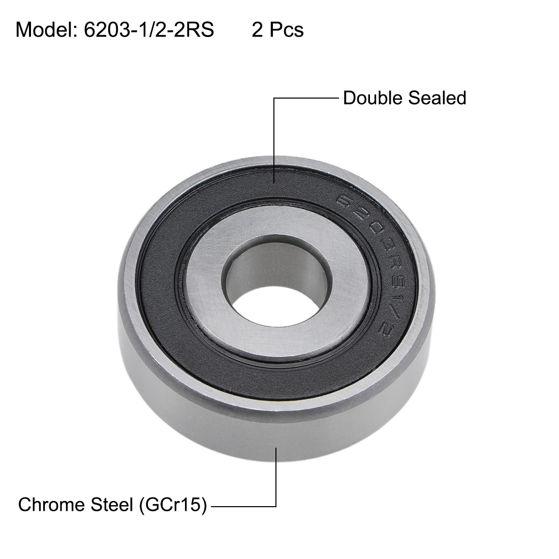 2x 6203-1/2-2RS Deep Groove Ball Bearings Double Sealed Chrome Steel Z2