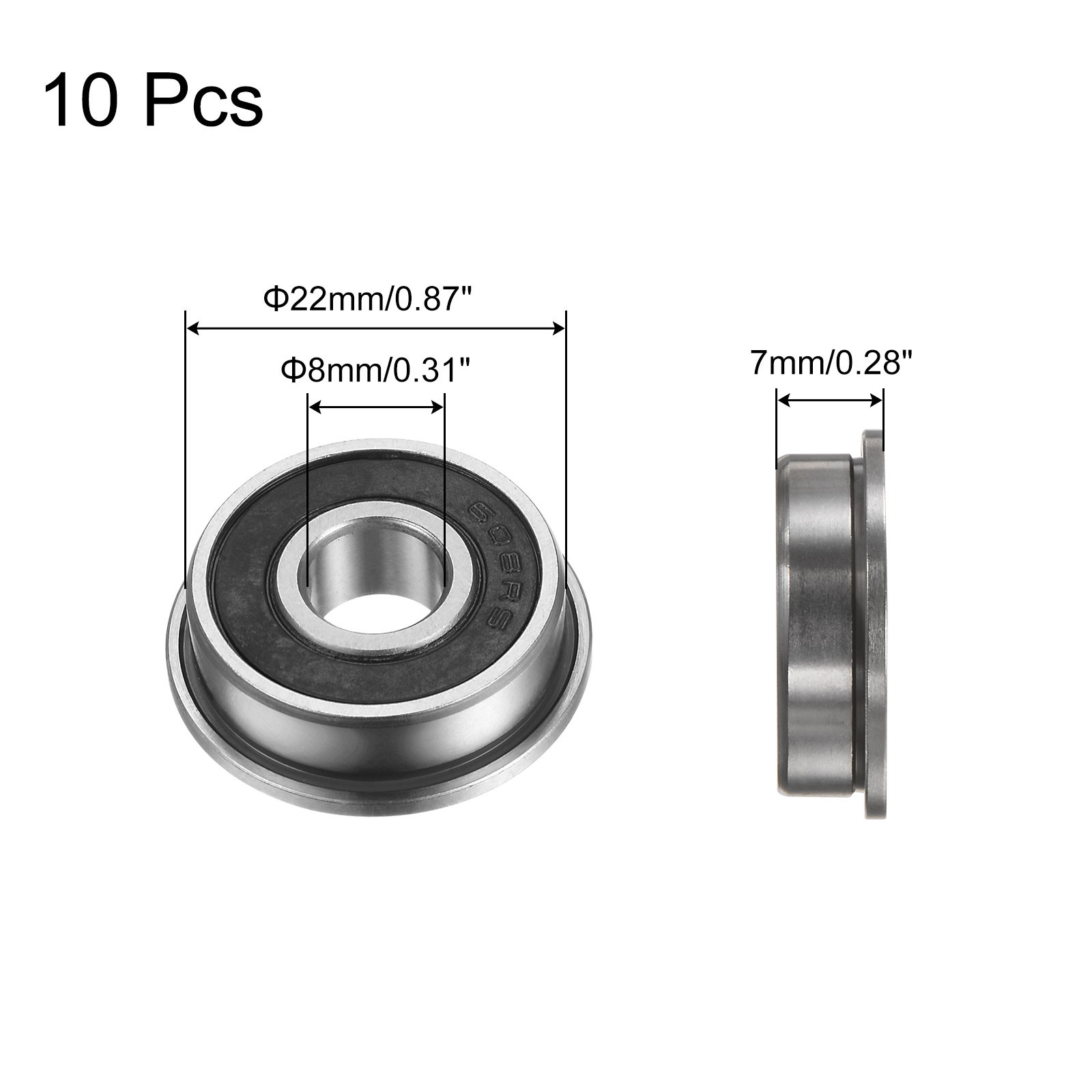 F608-2RS Flanged Ball Bearing 10pcs 8x22x7mm ABEC1 Flange Bearings