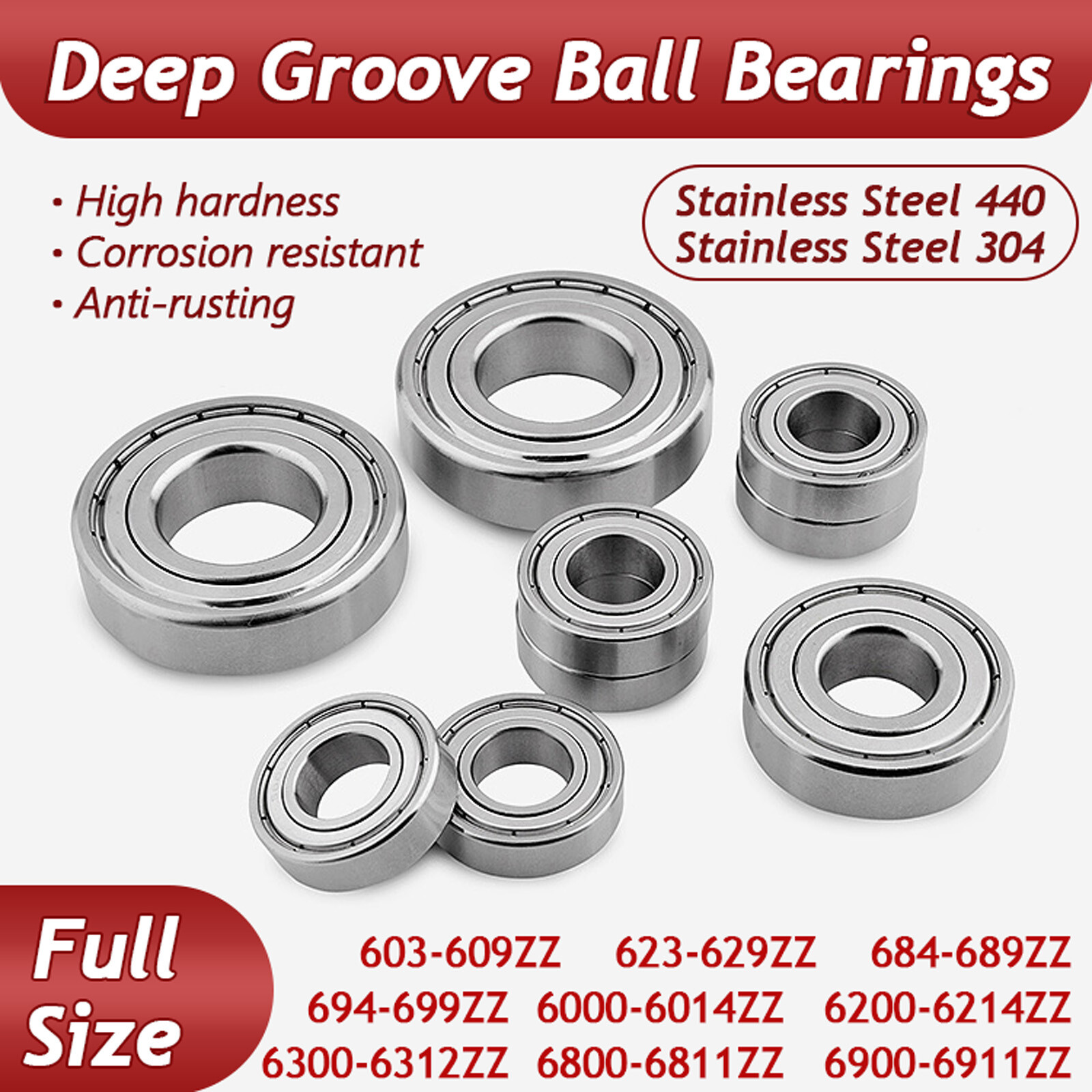 Stainless Steel 440/304 Deep Groove Ball Bearings 603ZZ – 6911ZZ Bore 3-70mm