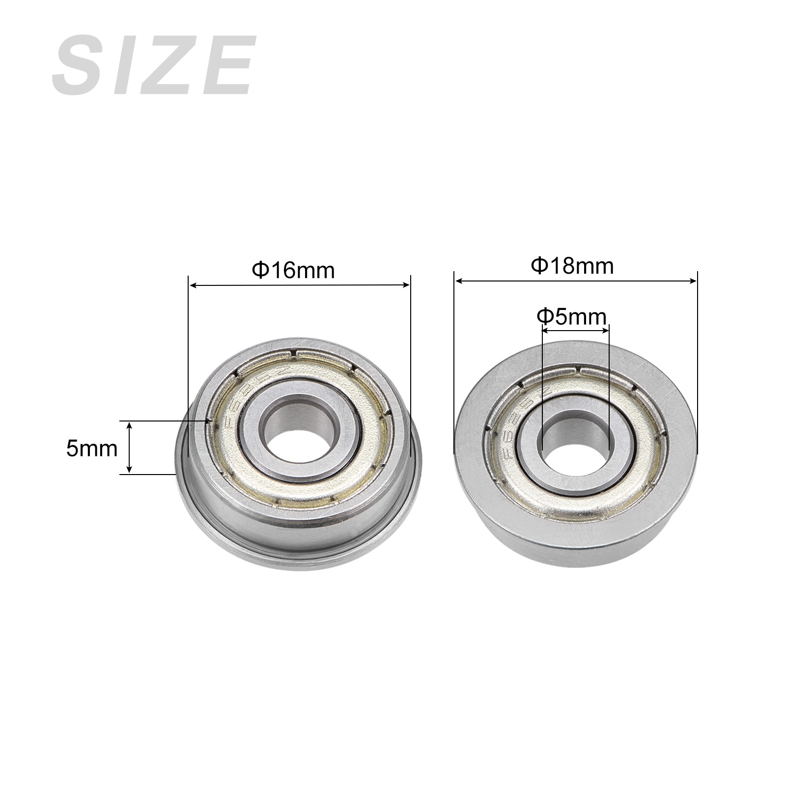 5Pcs Chromium Steel Shielded Flange Ball Bearing F625ZZ, 5mm x 16mm x 5mm