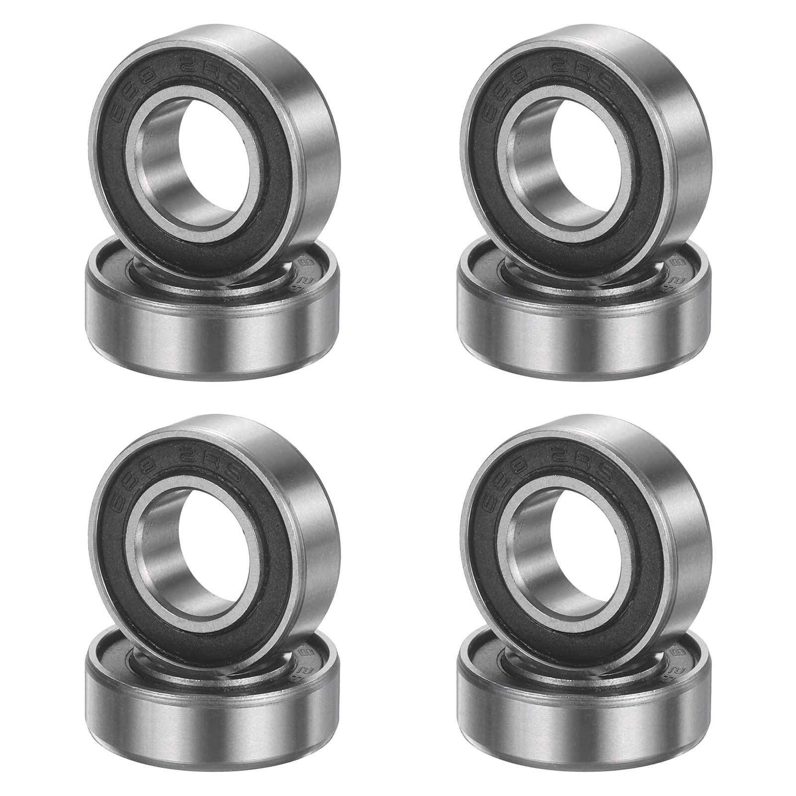8Pcs 688 2RS 8mmx16mmx5mm Rubber Shielded Deep Groove Ball Bearing, Black