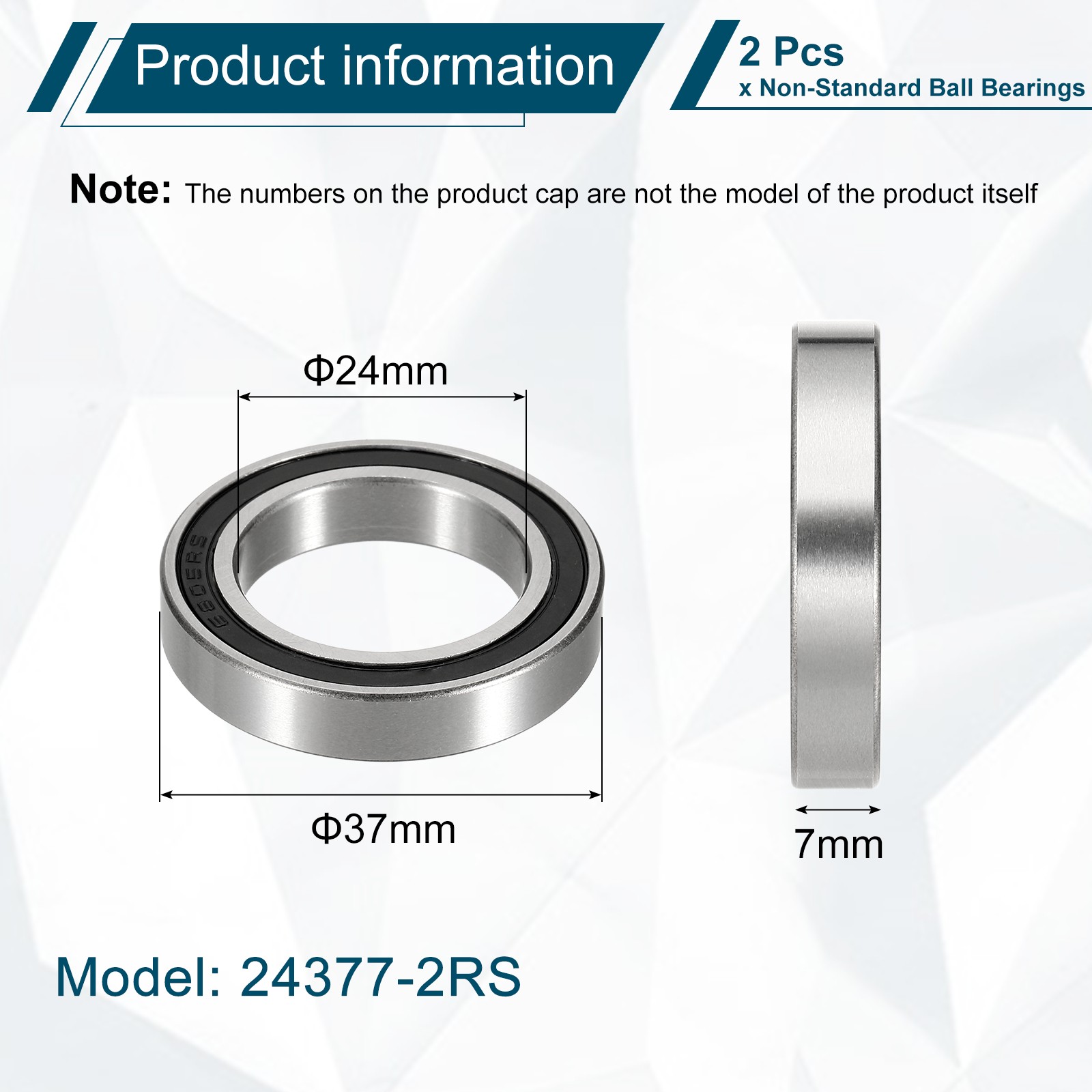 2 Pcs 24377-2RS Non-Standard Ball Bearings 24mm ID x 37mm OD x 7mm Thickness