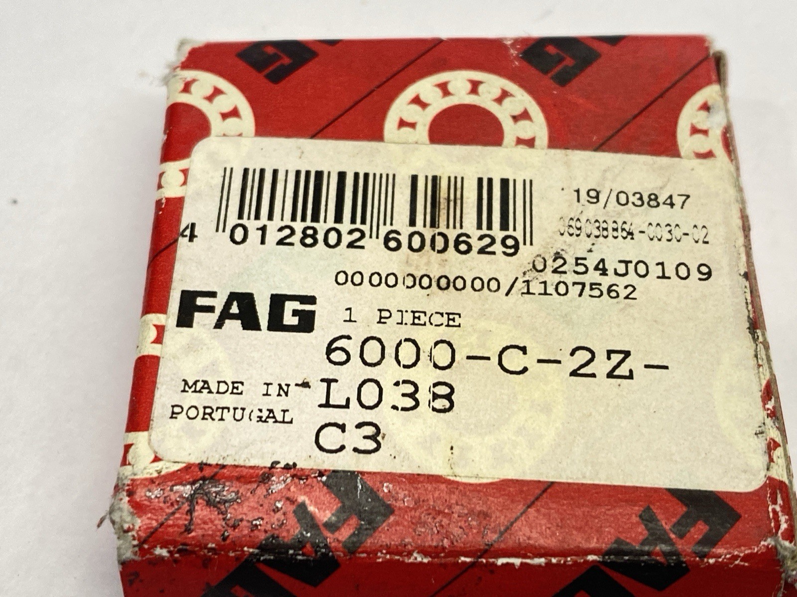 FAG 6000-C-2Z-L038-C3 Ball Bearing 10mm Bore 26mm OD 8mm Wide LOT OF 2