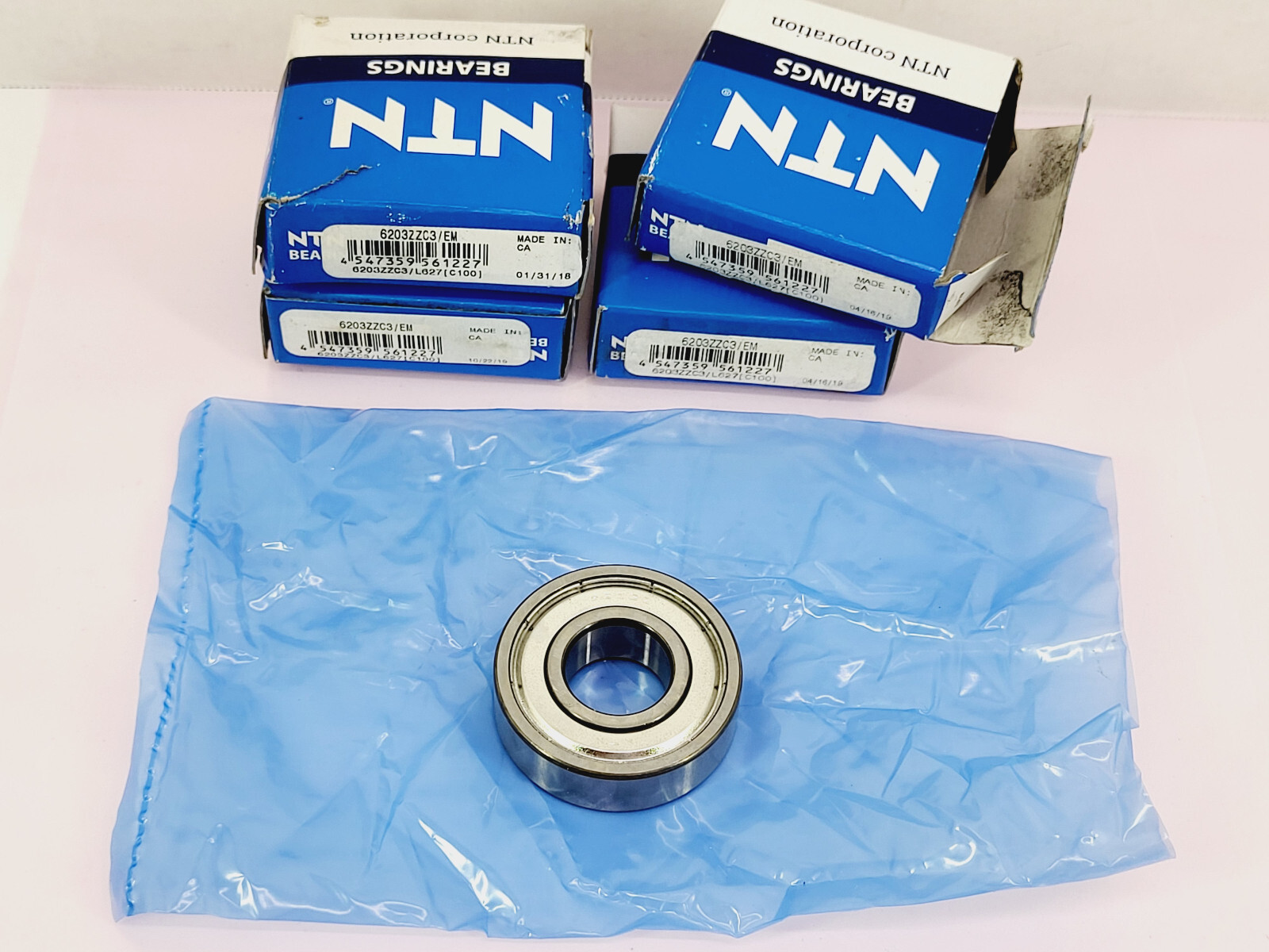 (4) NTN 6203ZZC3/EM Single Row Deep Groove Bearing (17mm ID, 40mm OD, 12mm W)