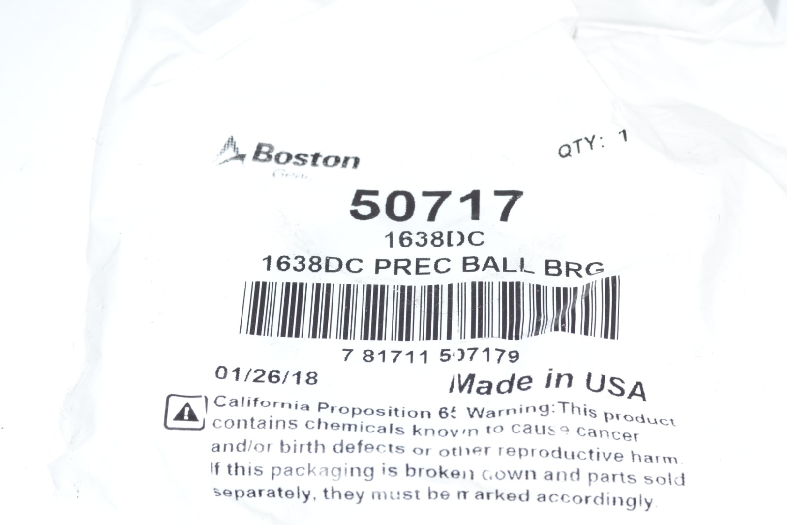 NEW Boston Gear (Altra) 1638DC Radial/Deep Groove Ball Bearing – Round Bore, 0.7