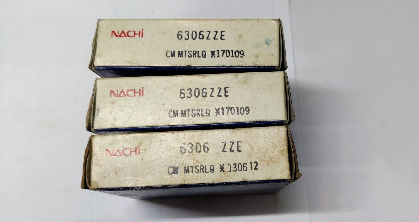 6306 ZZE Deep Groove Radial Ball Bearing 30x72x19 MM NACHI JAPAN 6306ZZ LOT OF 3