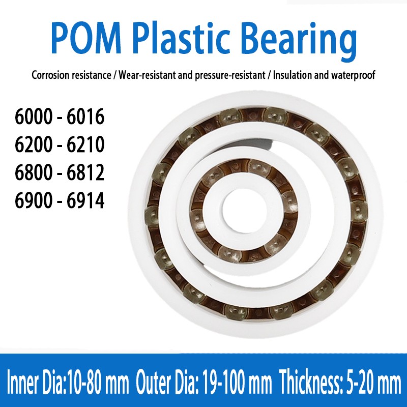 POM Plastic Bearing 6000-6914 Glass Balls / Deep Groove Ball Bearings Waterproof
