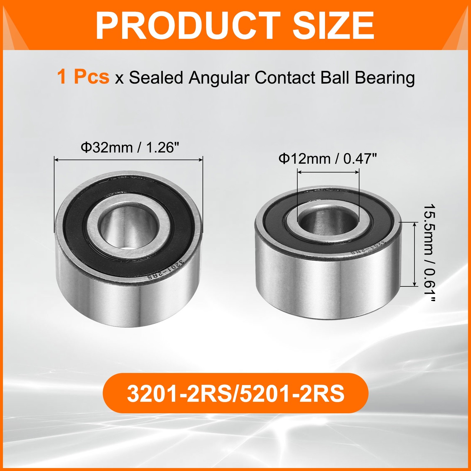 3201-2RS/5201-2RS 12 x 32 x 15.5mm Sealed Angular Contact Ball Bearing