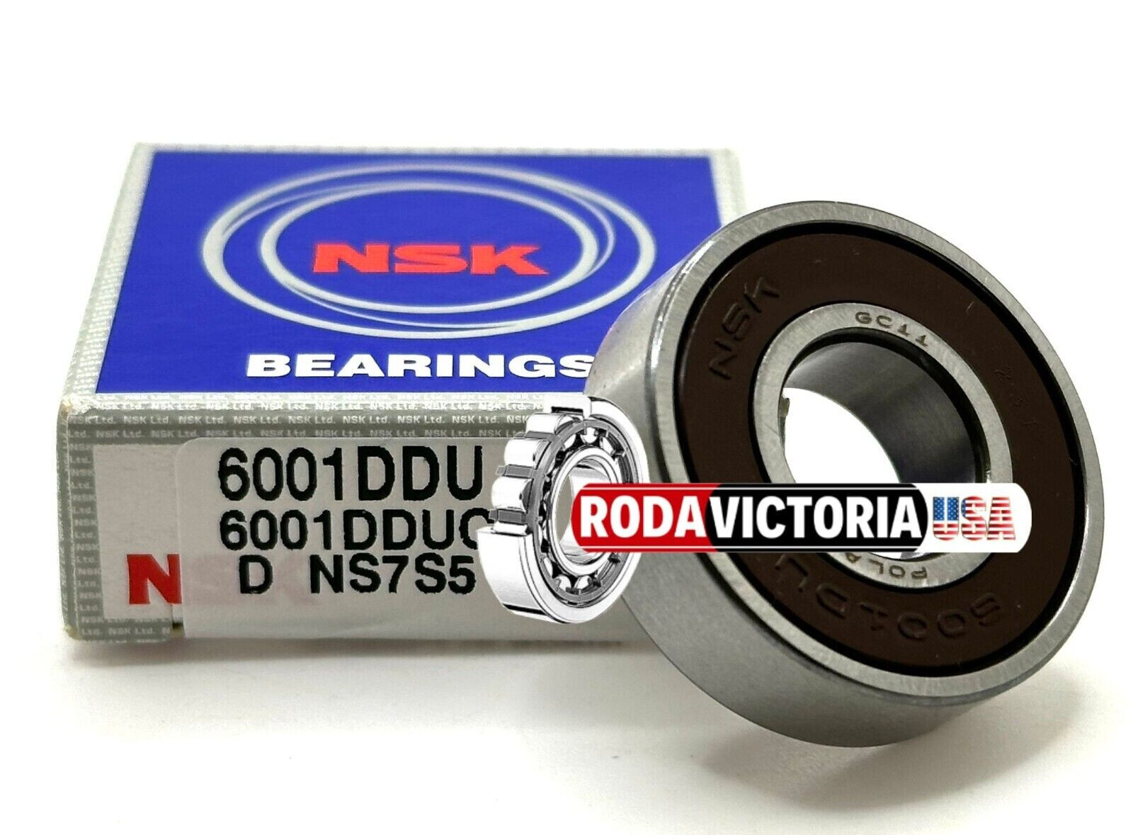 NSK 6001 DDU DEEP GROOVE BALL BEARING, RUBBER SEALED 12x28x8 mm 6001 2RS