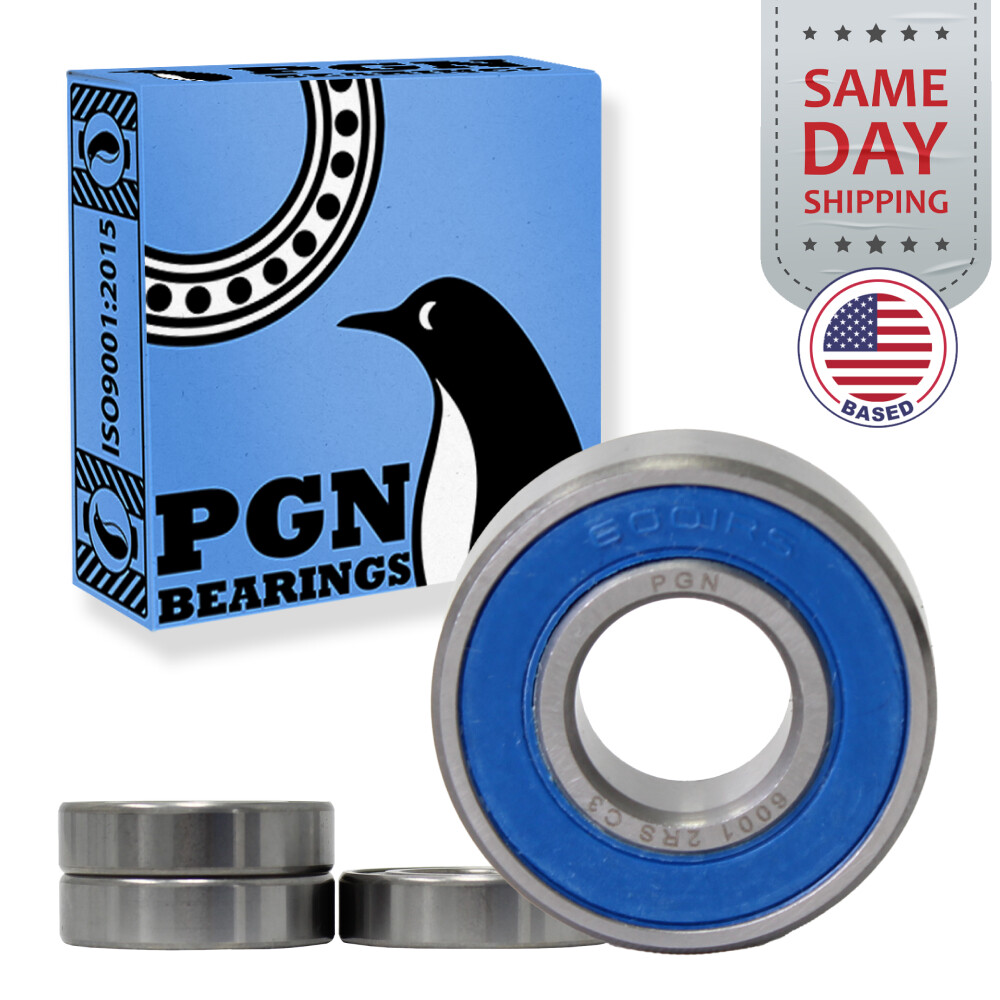 (4) 6001-2RS Premium Rubber Seal Ball Bearing C3 EMQ, 12x28x8, 6001 2RS 6001rs