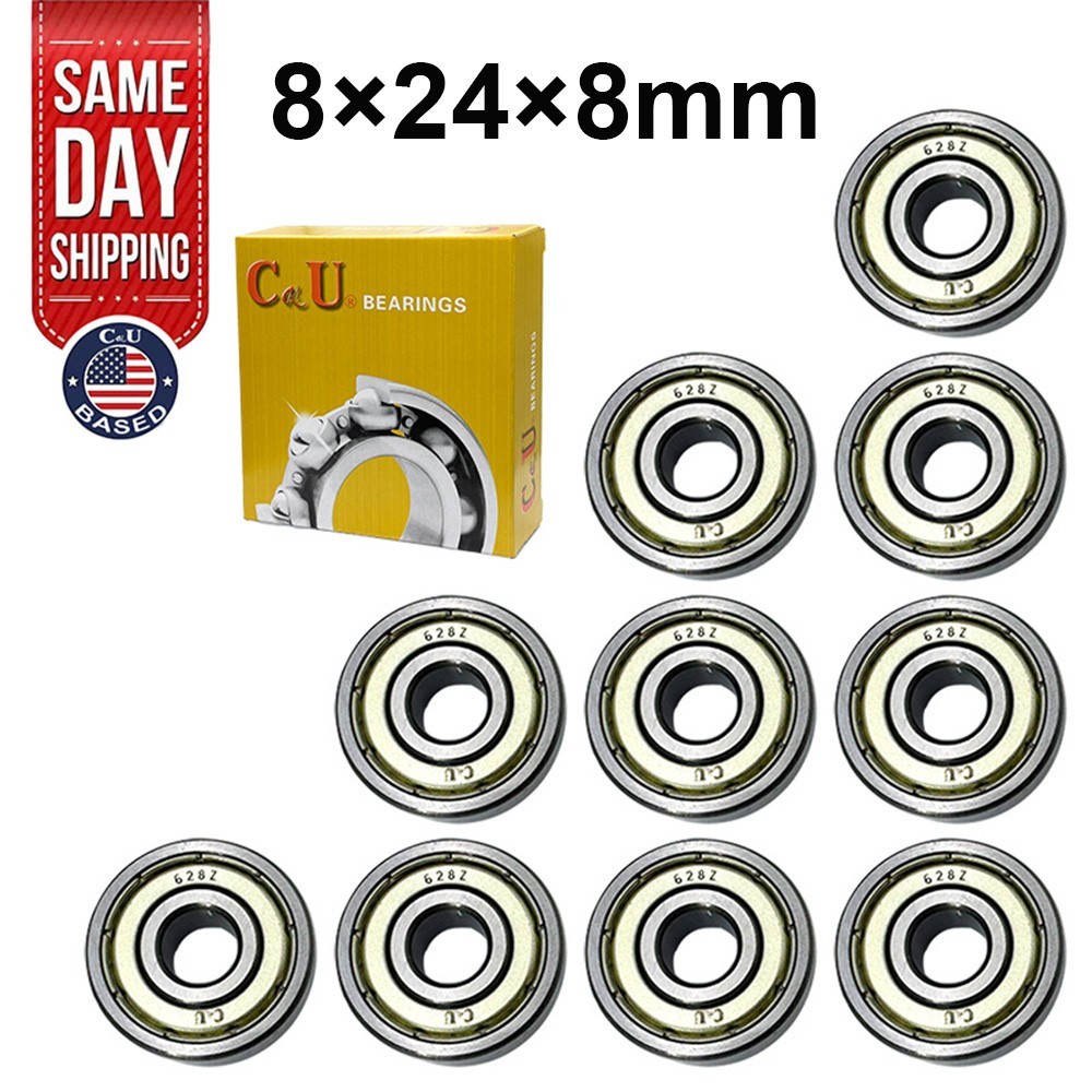 10 Pack CKU 628-ZZ 8x24x8mm Double Metal Shielded Deep Groove Ball Bearings