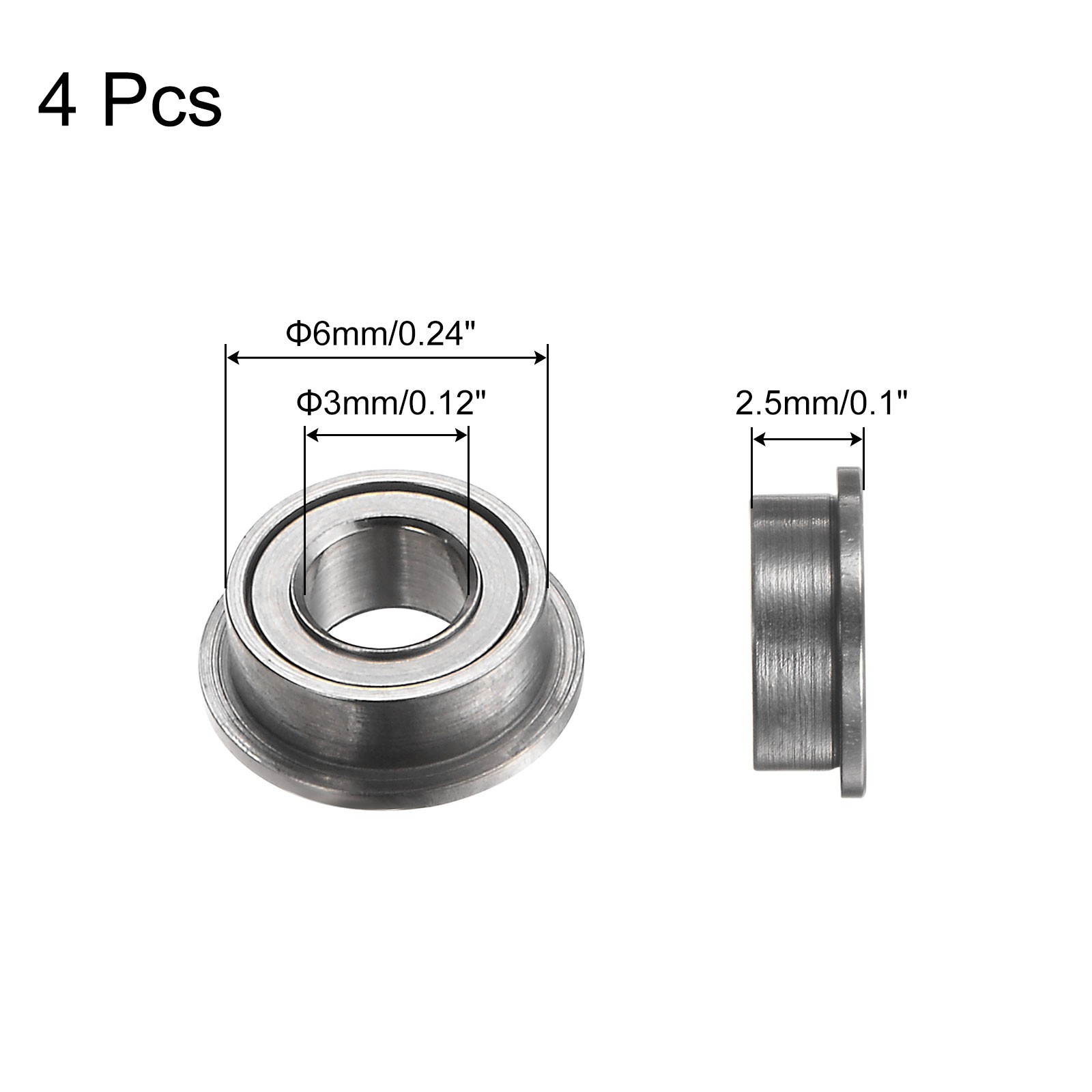 MF63ZZ Flanged Ball Bearing, 4pcs 3x6x2.5mm Flange Bearings