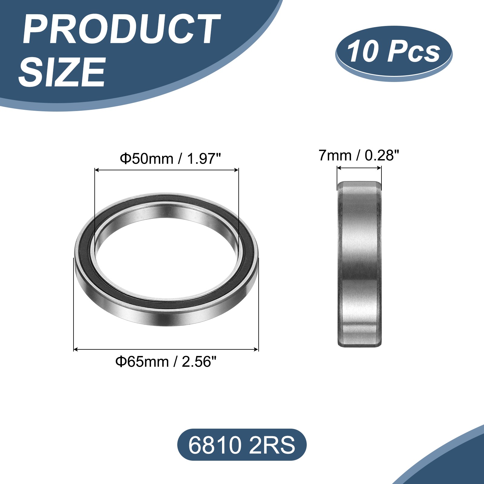 10 Pieces 50 x 65 x 7mm Bearings 6810 2RS, for ABEC5