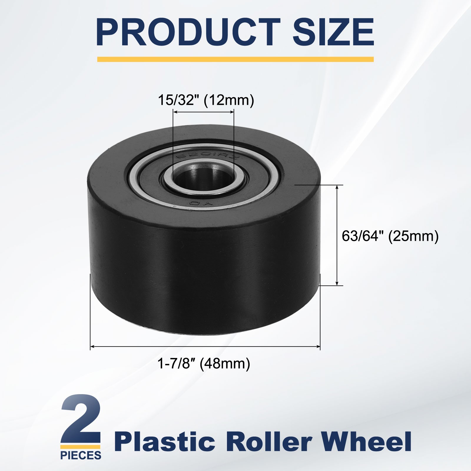 2Pcs Plastic Roller Wheel with Bearing, 15/32″x1-7/8″x63/64″ Bearing Pulley