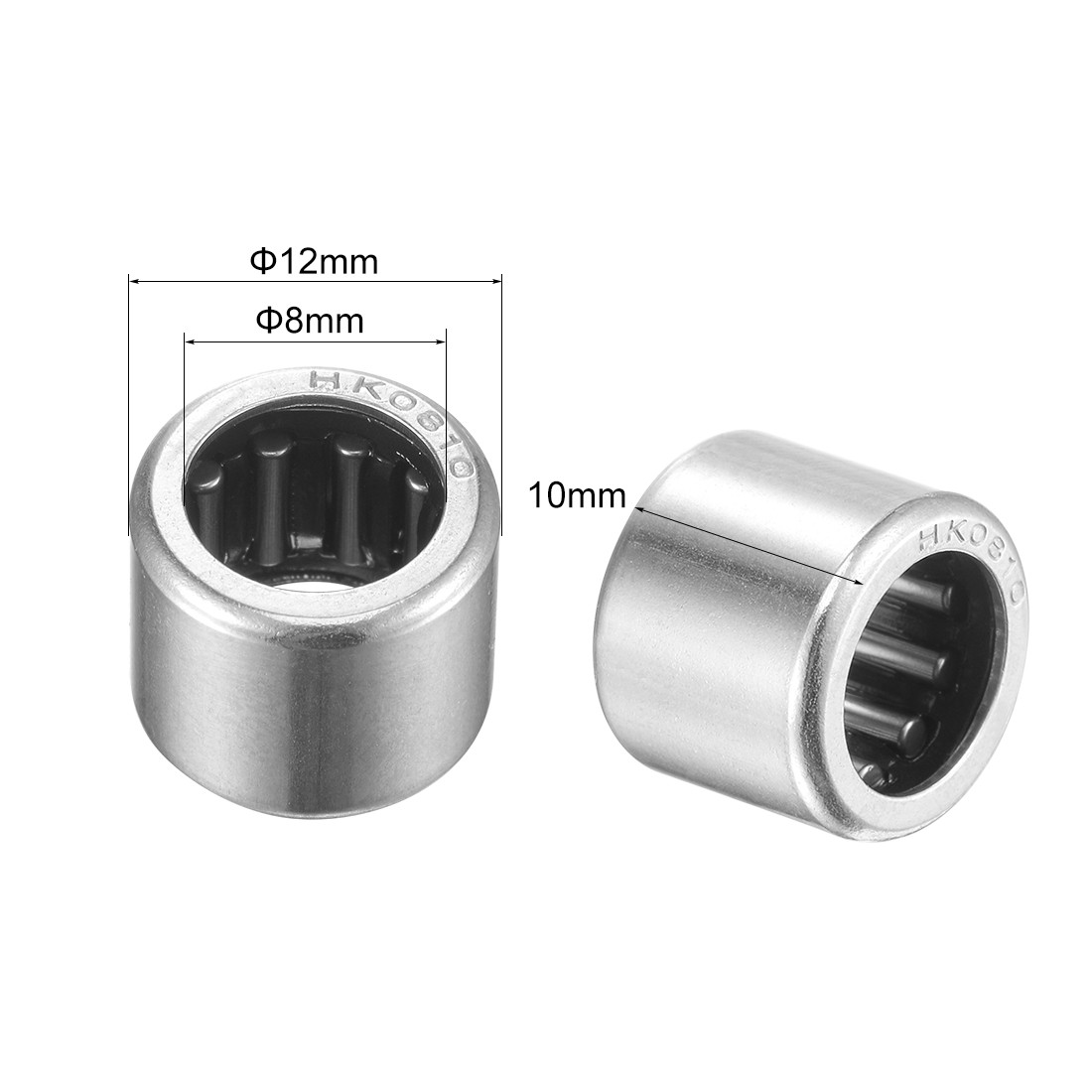 HK0810 Needle Roller Bearings 8mm x 12mm x 10mm Chrome Steel Open End 10pcs