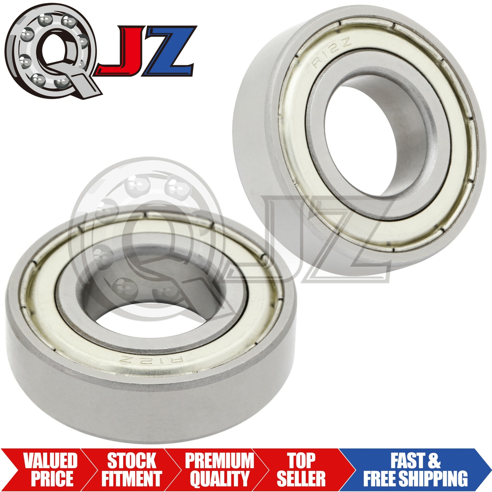 [2-Pack] R12-ZZ Radial Ball Bearing 0.75 in x 1.625 in x 0.438 in Metal Shield