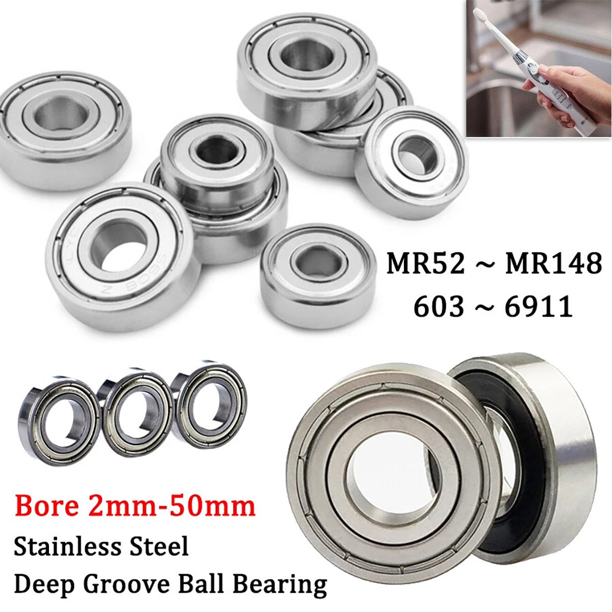 Stainless Steel Miniature Deep Groove Ball Bearing Shielded Bearing 2-55mm Bore