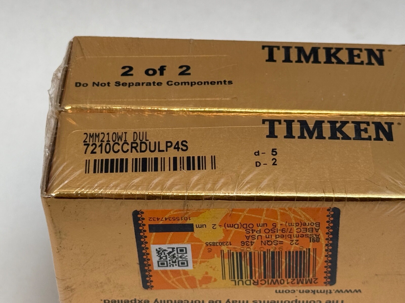 Timken 7210CCRDULP4S Angular Bearing 7210-C-CR-DUL-P4S 2MM210WIDUL 50x90x20 mm