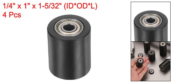 4 Pcs Plastic Roller Wheel 1/4″ x 1″ x 1-5/32″ Bearing Pulley with Bearings