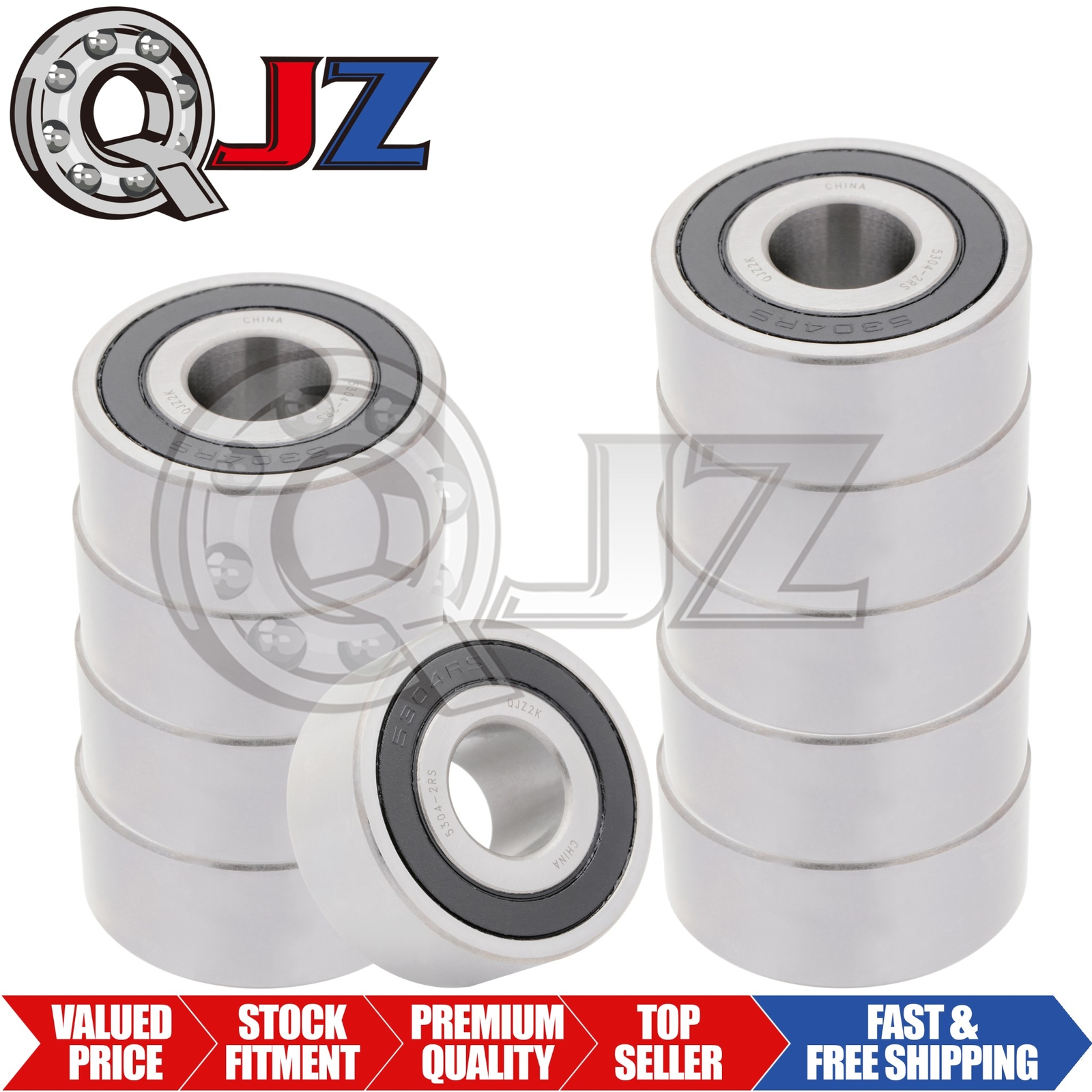 [Qty.10] 5304-2RS Angular Contact Ball Bearing [20mm ID x 52mm OD x 22.2mm W]