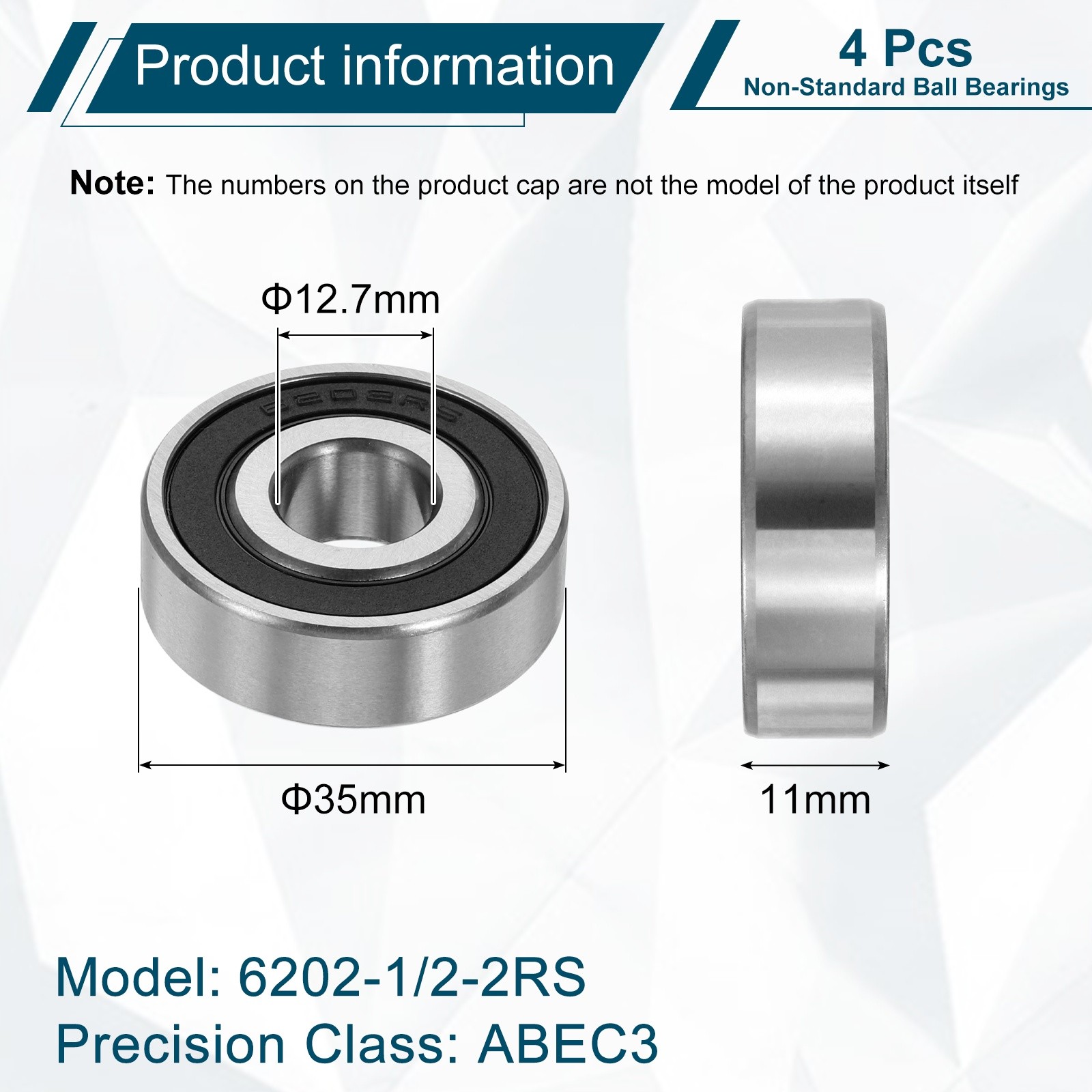 4pcs 6202-1/2-2RS Non-Standard Ball Bearings 12.7mm ID x 35mm OD x 11mm Thick