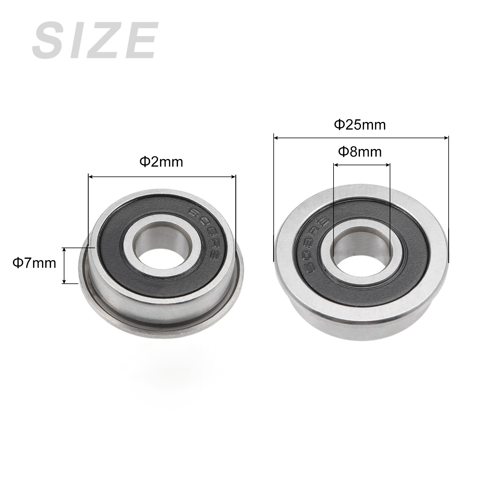 2Pcs Chromium Steel Double Sealed Flange Ball Bearing F608-2RS, 8mm x 22mm x 7mm