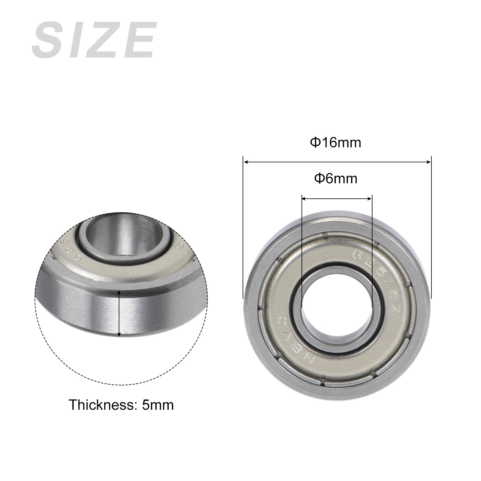 Bearings (R1660ZZ, 6mmx16mmx5mm) 5Pcs, Chromium Steel Double Shielded
