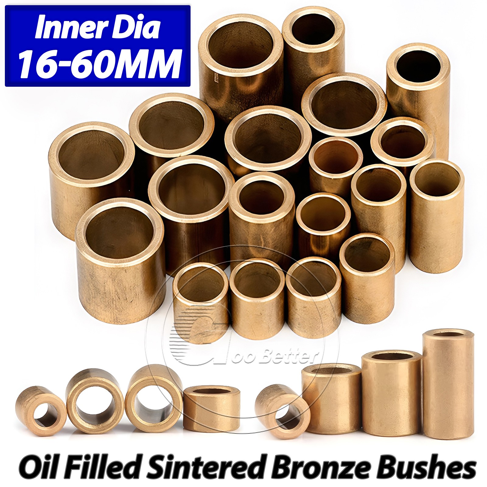Metric Plain Oil Filled Sintered Bronze Bushes – Bore 16mm to 60mm – Choose Size