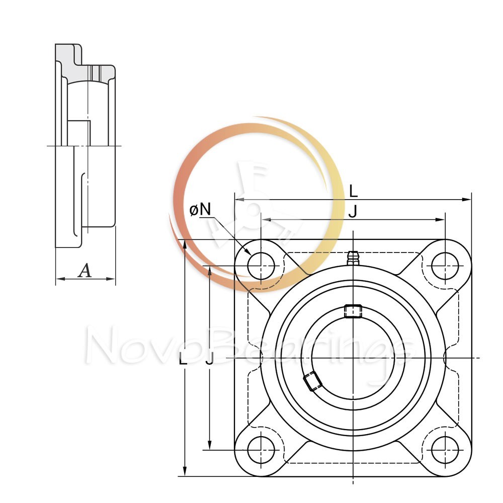 FE210 Square 4-bolt Flanged housing for xx210 insert ball bearings by SNR EUW