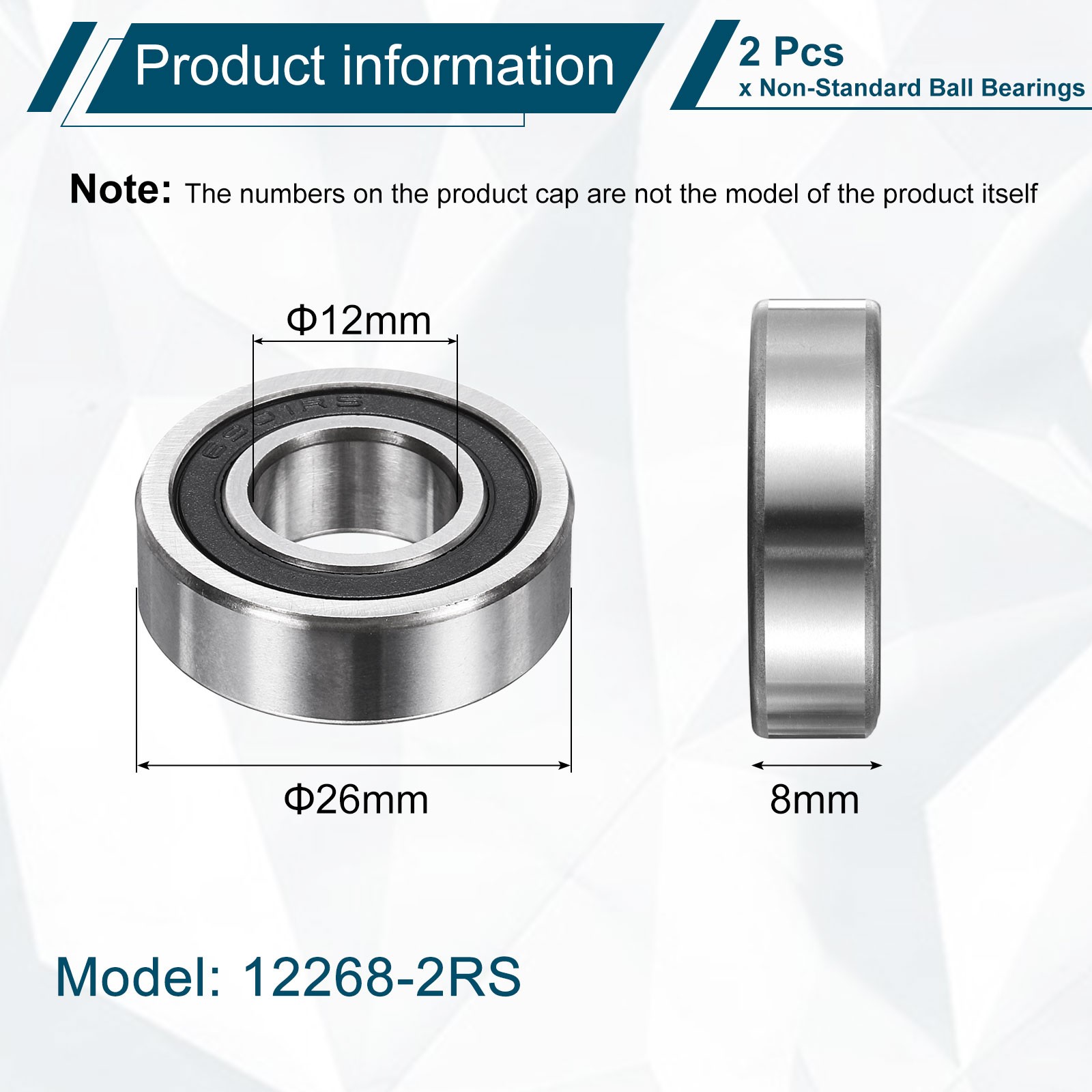 2Pcs 12268-2RS Non-Standard Ball Bearings 12mm ID x 26mm OD x 8mm Thickness]