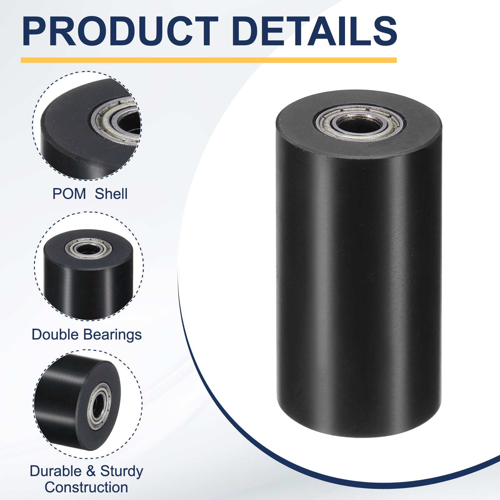 2Pcs POM Roller Wheel with Bearings 1/4″ x 1″ x 2″ Bearing Pulley