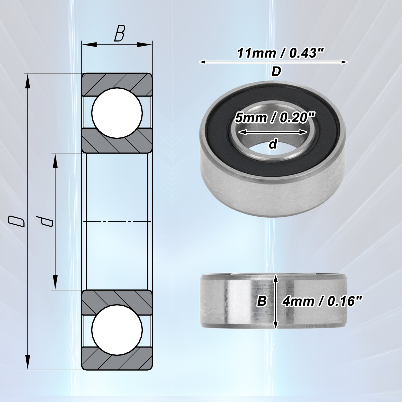 MR115-2rs Deep Groove Ball Bearings P5 5x11x4mm 1 Pc Scooter Skateboard Wheel
