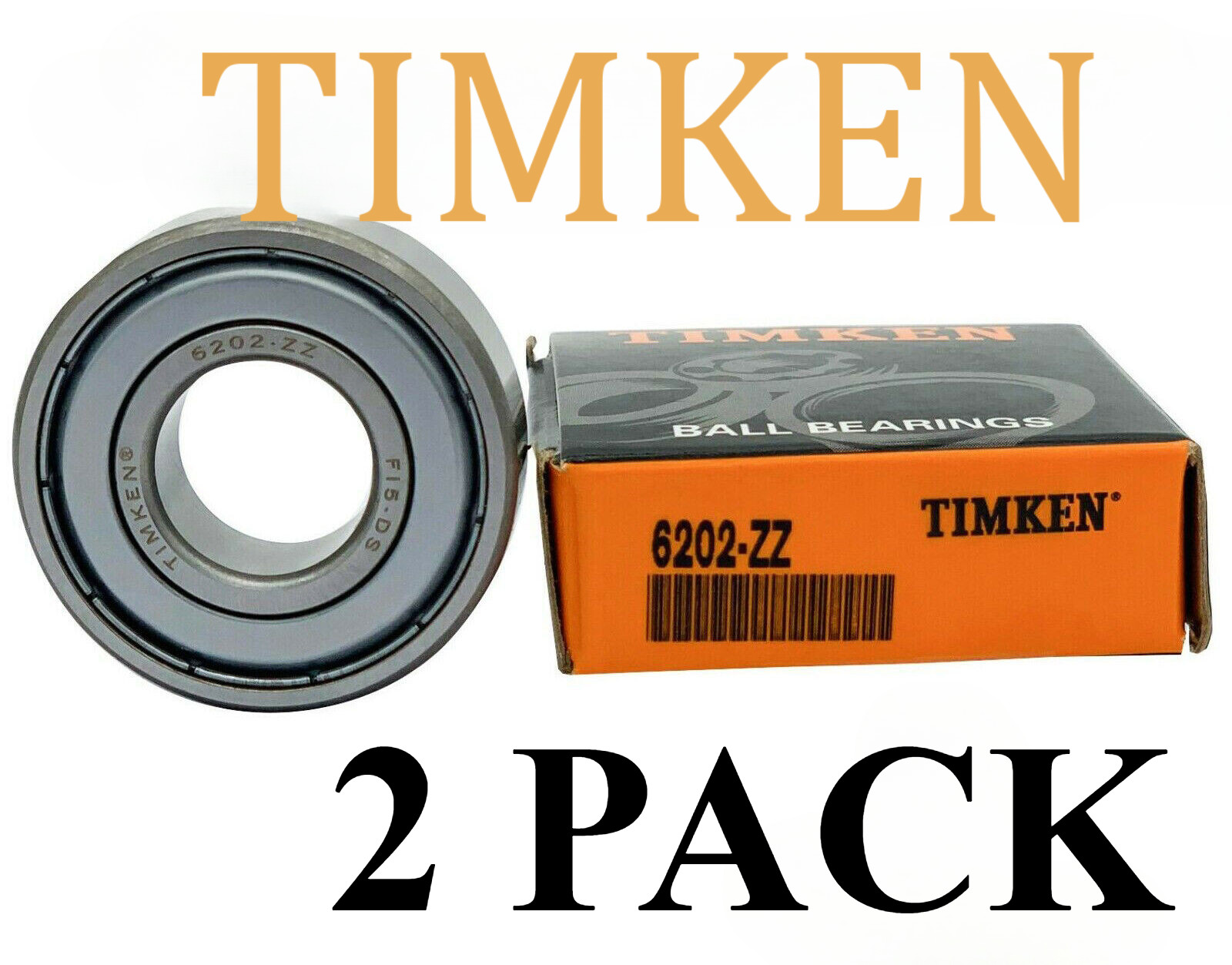 2 PACK 6202-ZZ TIMKEN 15X35X11MM Double Metal Seal Ball Bearings NEW