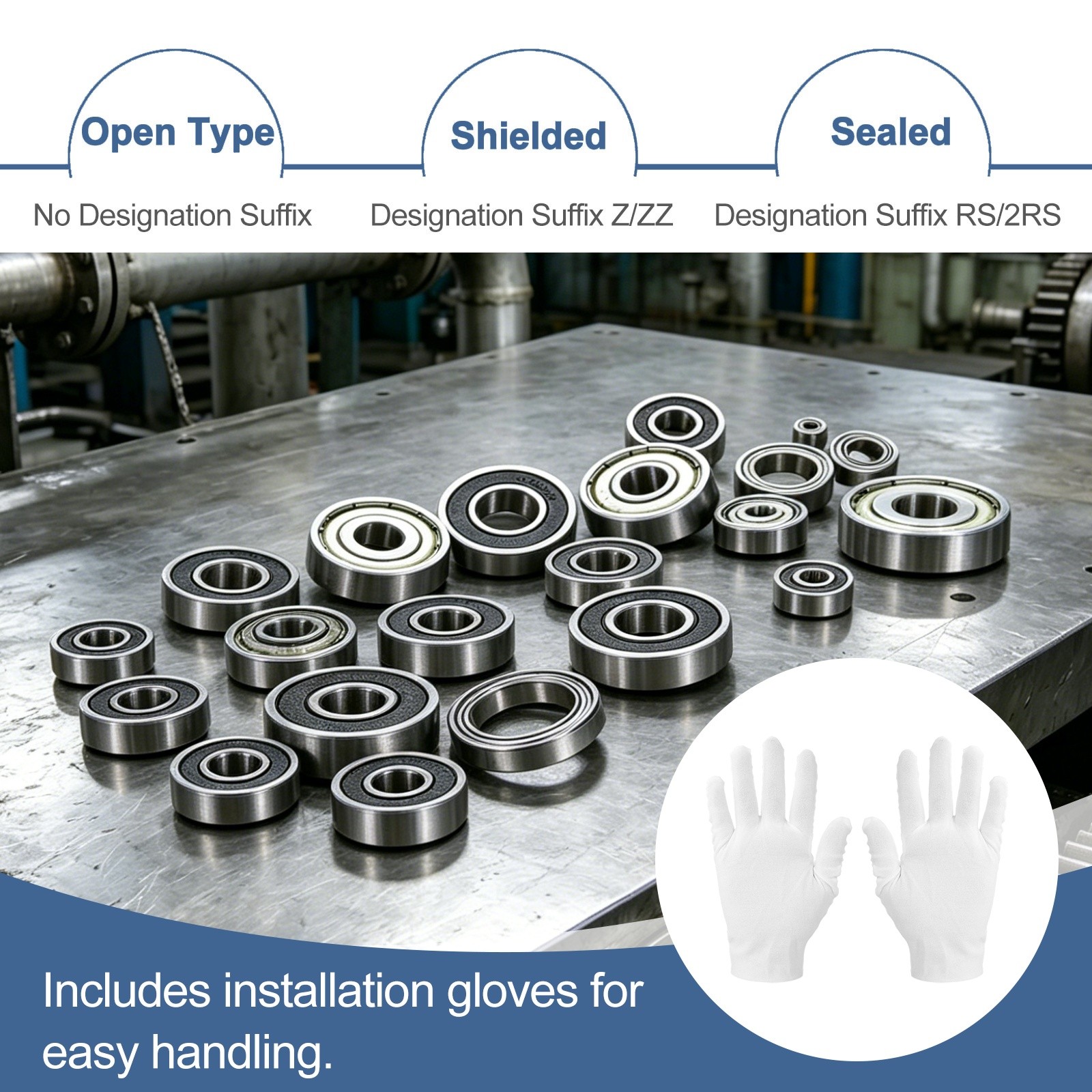 2Pcs R24ZZ 1-1/2″ IDx2-5/8″ ODx9/16″ Height Ball Bearings with Gloves, Silver