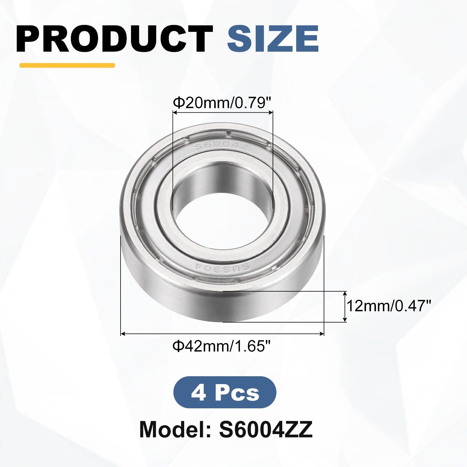 4Pcs S6004ZZ Deep Groove Ball Bearing, 20x42x12mm Double Shielded Ball Bearings