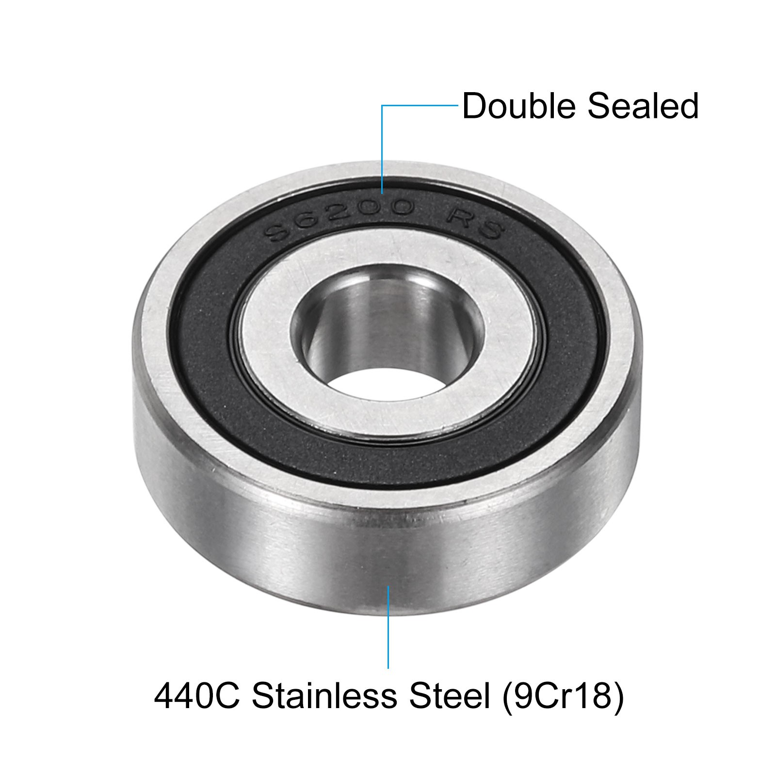 2Pcs S6200-2RS Deep Groove Ball Bearings 10mmx30mmx9mm Sealed Stainless Steel