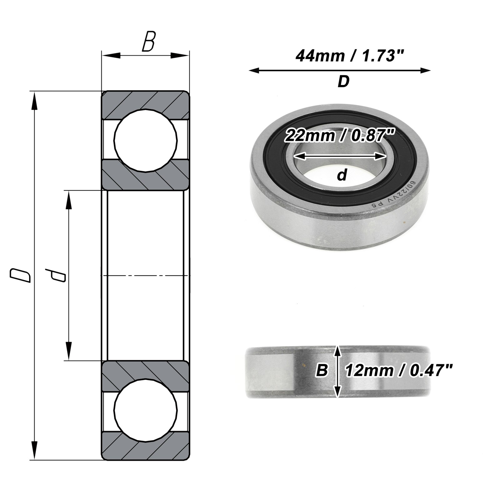 60/22VV Cusc. throat prof. P5 22x44x12mm 1 pc for scooters and skateboards