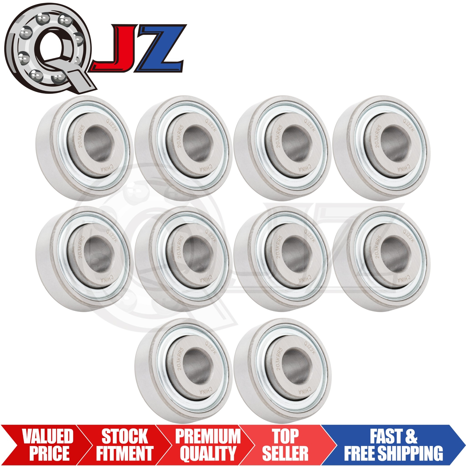 [Qty.10] 203KRR5 Agricultural Felt-Seal Bearing [0.515″ Bore x 40mm OD x 12mm W]