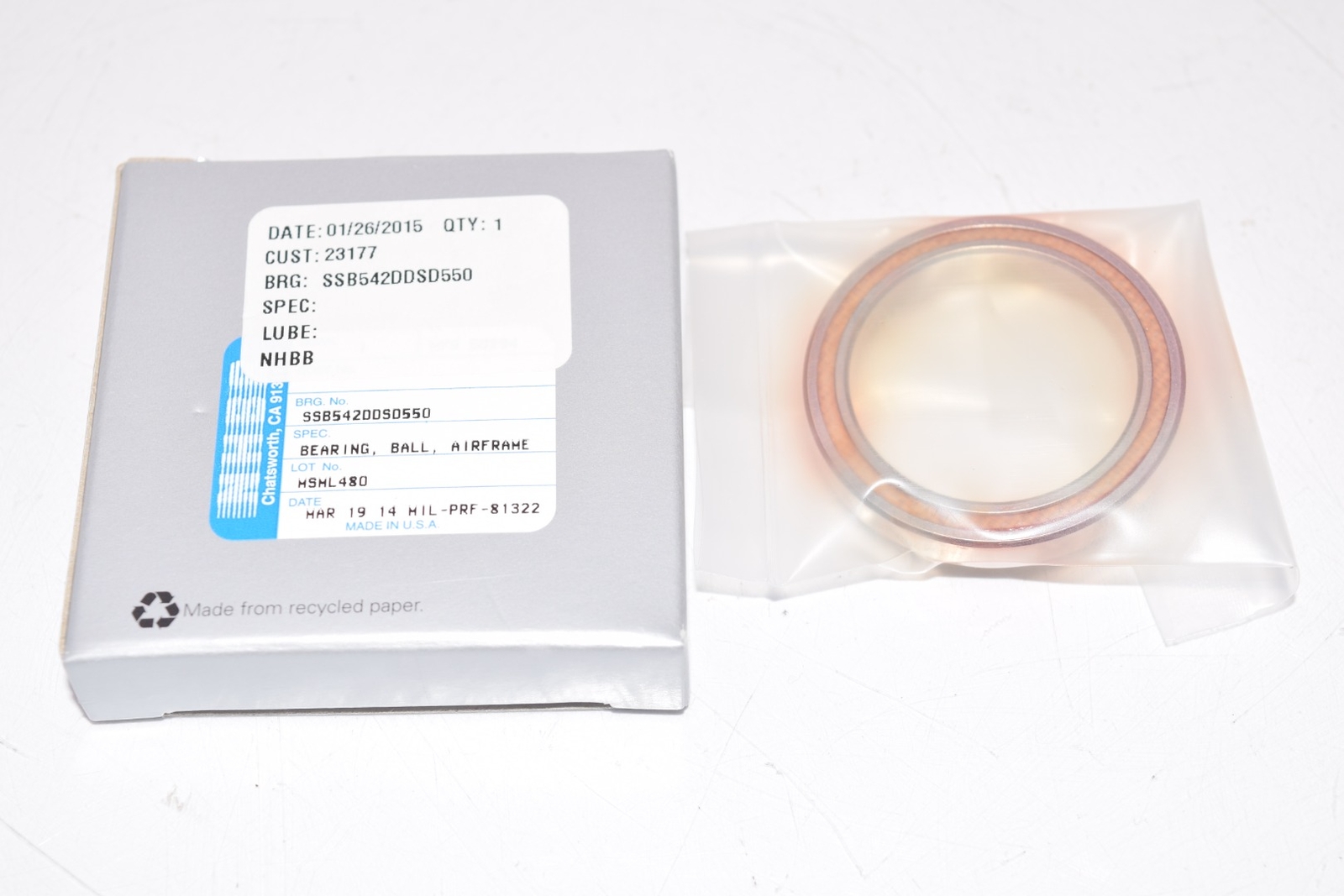 NEW NHBB SSB542DDSD550 Bearing Sealed 1-5/16×1-3/4×9/32” SS