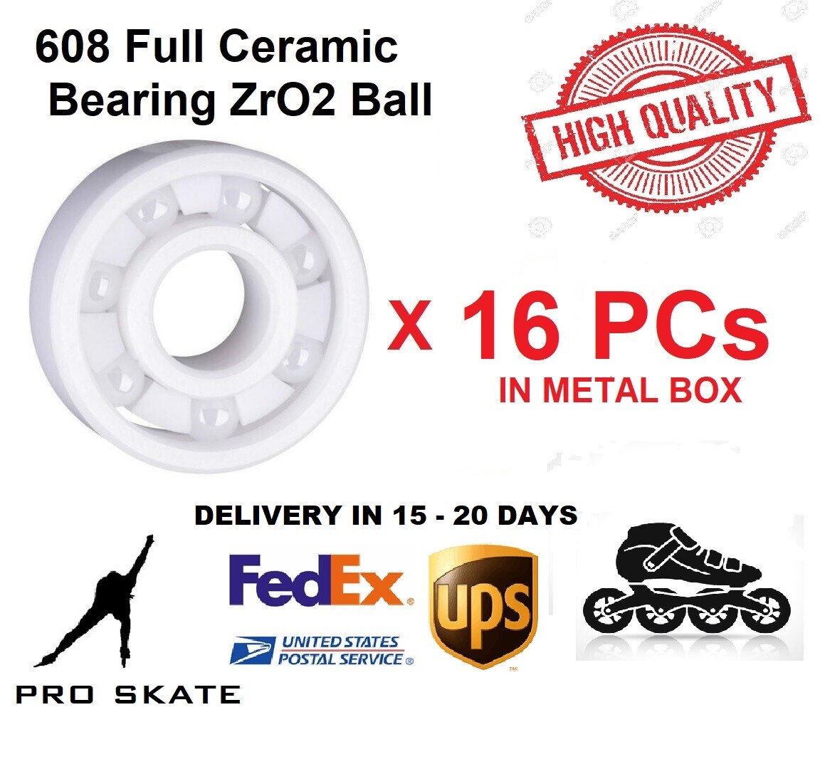 16 PCS Bearings 608 Full Ceramic in box ( ZrO2 Zirconium) for Skating