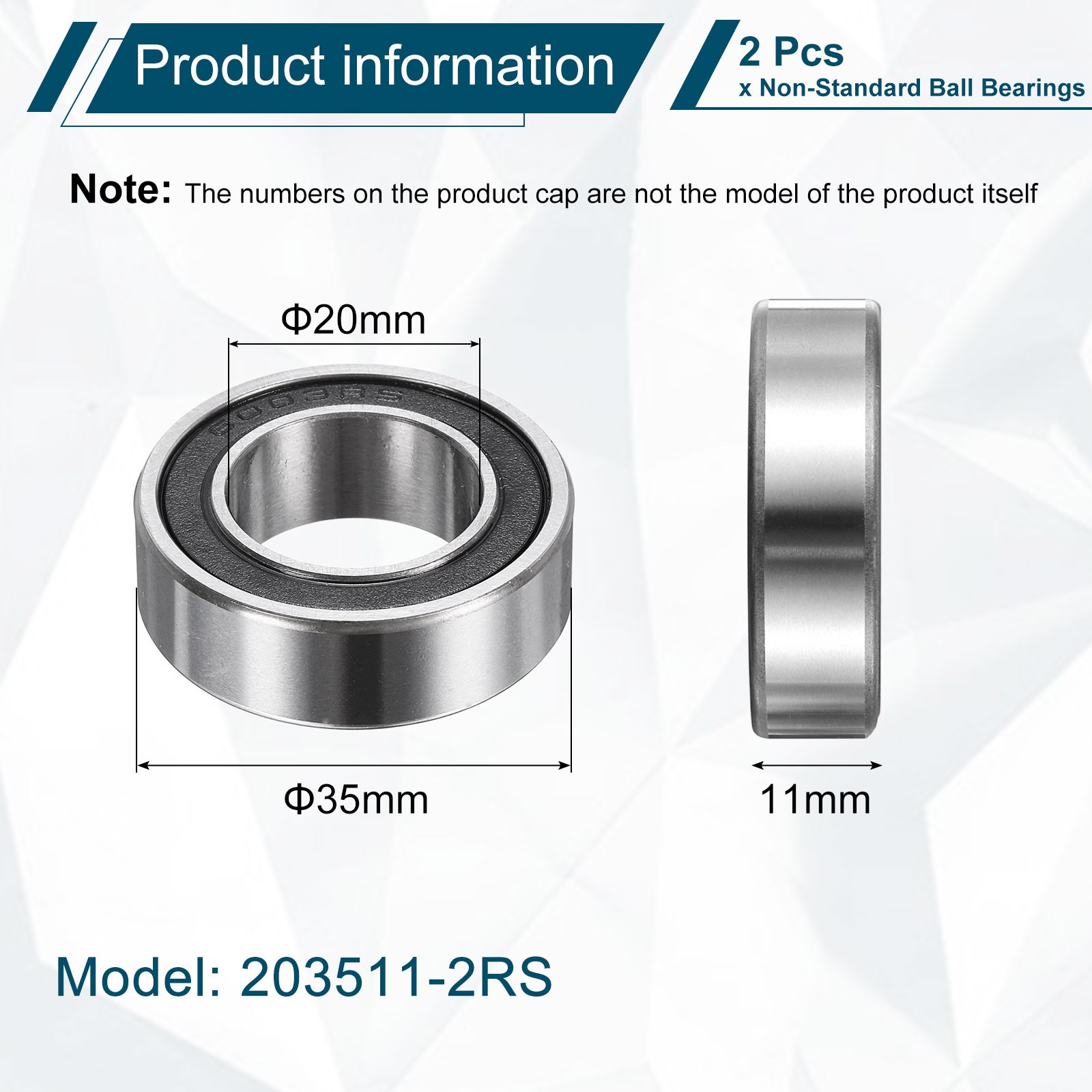 2Pcs 203511-2RS Non-Standard Ball Bearings 20mm ID x 35mm OD x 11mm Thickness
