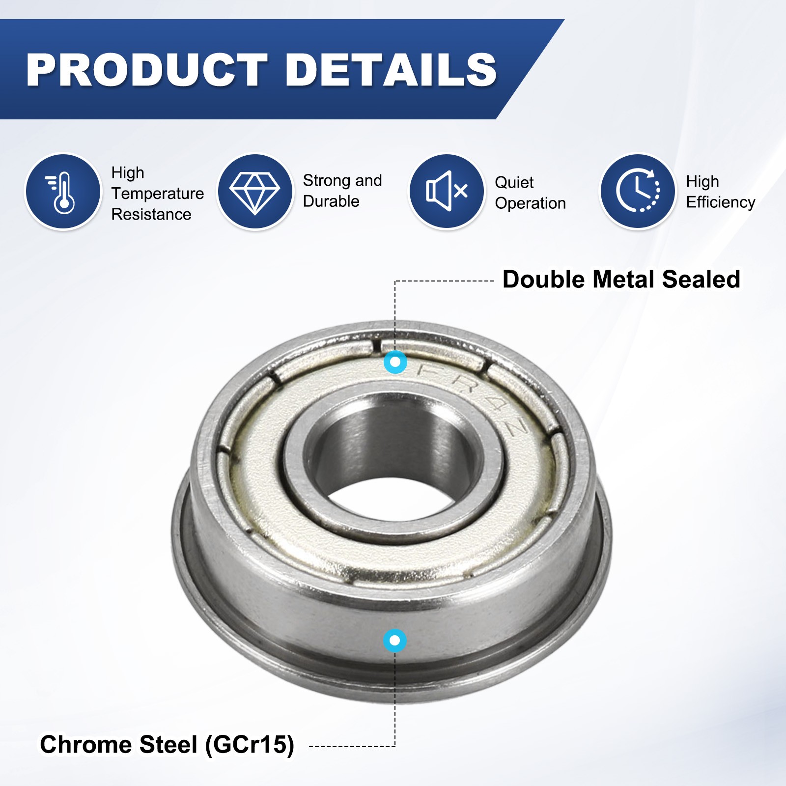 4-Pack FR4ZZ Flanged Ball Bearing, 1/4″ x 5/8″ x 13/64 Metal Sealed