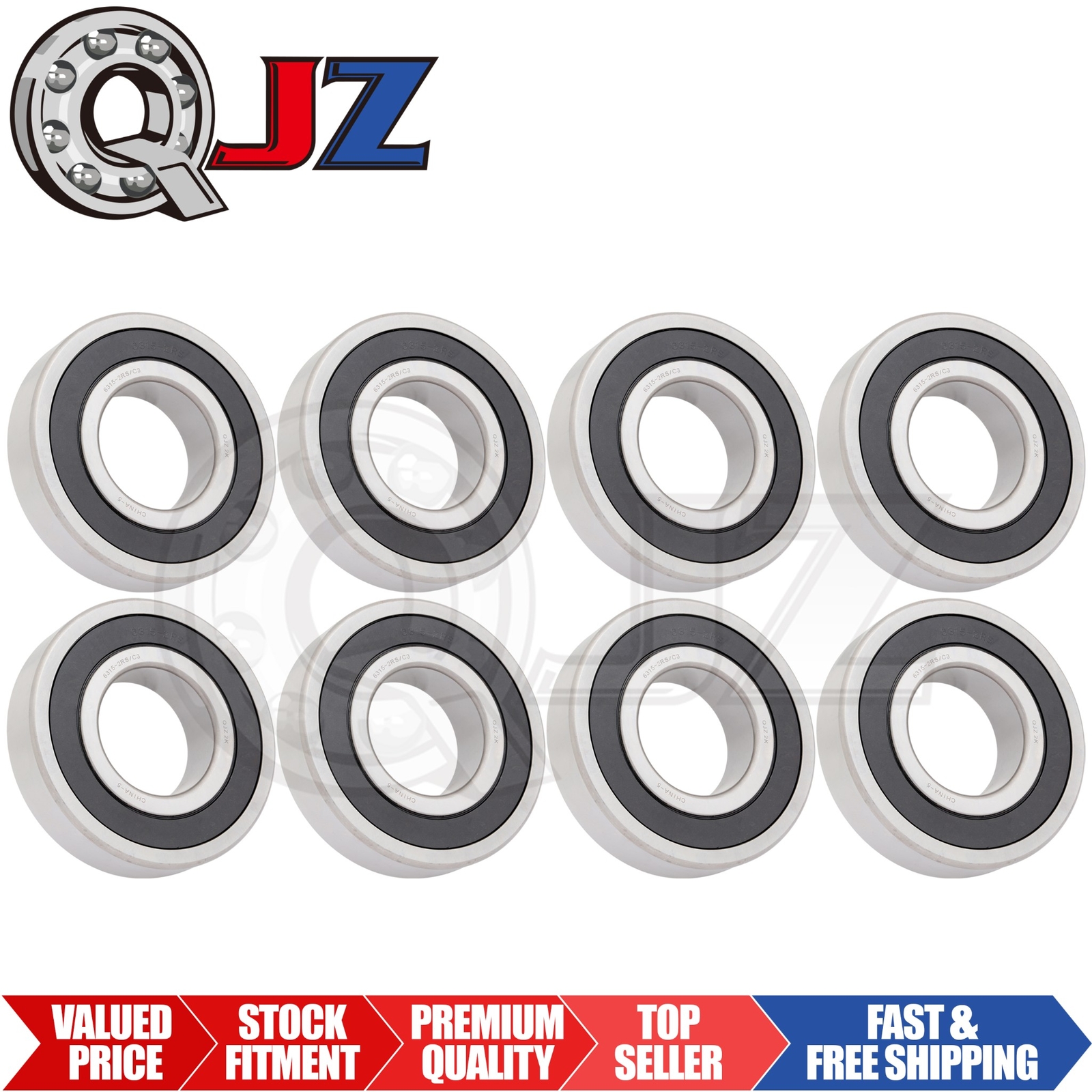 [Qty.8] 6315-2RS C3 New Radial/Deep Groove Bearing [75mm ID x 160mm OD x 37mm W]