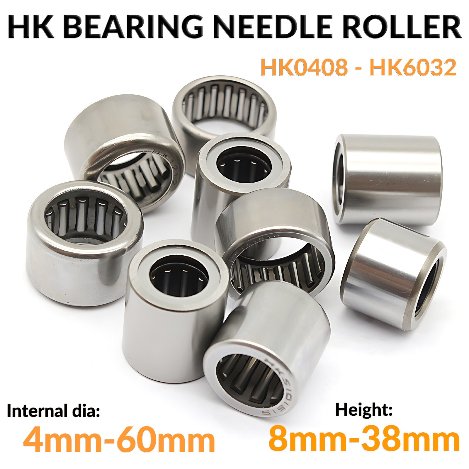HK Bearing Needle Roller HK0408 – HK6032 – ALL SIZES -Drawn Cup Bearing Steel