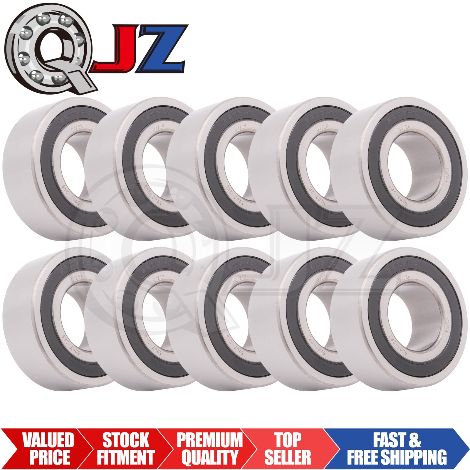 [Qty.10] 5207-2RS Angular Contact Ball Bearing [35mm Bore x 72mm OD x 27mm W]