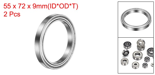2 Pack 55x72x9mm 6811ZZ Deep Groove Ball Bearings Chrome Steel Double Shield